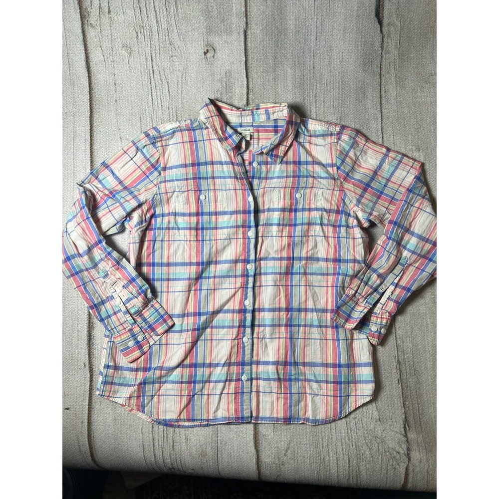 LL Bean Plaid Button Down Shirt Womens XL Multi Color Preppy Coastal Classic